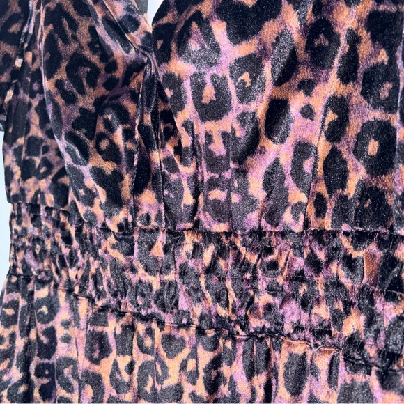 French Connection Velvet Leopard Print Dress Small Smocked Waist NWT - Picture 3 of 5